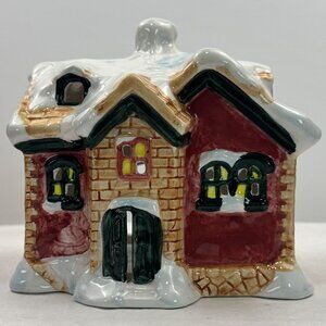 World Bazaars Ceramic Holiday House Votive Candle Holder Christmas Village w/Box